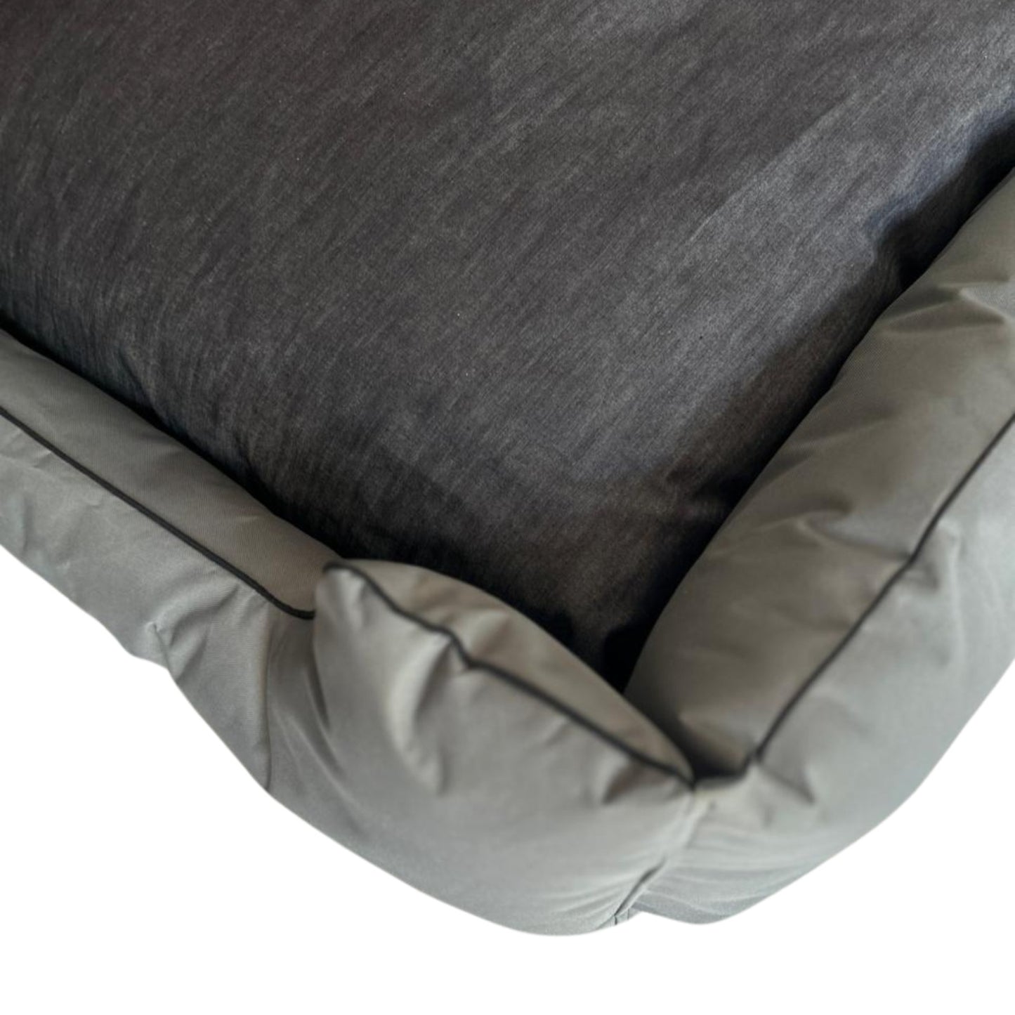 Canvas Square Dog Bed, Grey with Piping – Durable Pet Bed for Medium to Extra Large Dogs