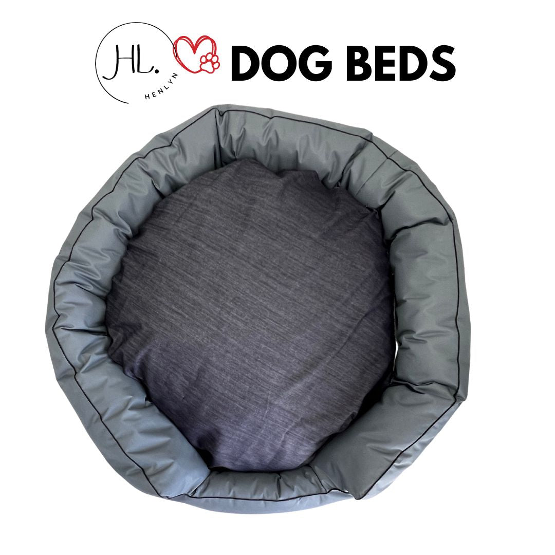 Large Round Canvas Dog Bed with Cute Saying Cushion – Durable & Comfortable Pet Bed