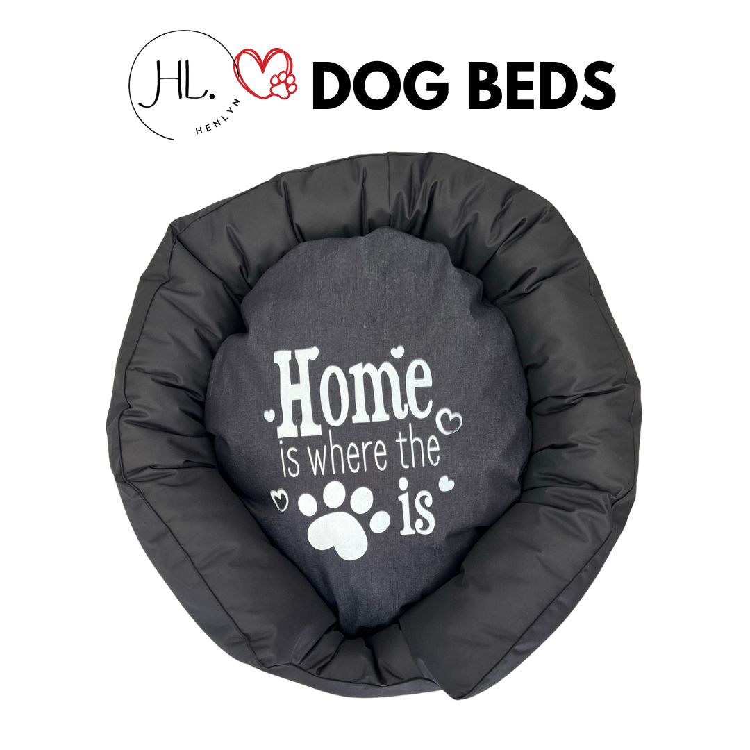 Medium Round Canvas Dog Bed with Cute Saying Cushion – Stylish & Comfortable Pet Bed for Dogs