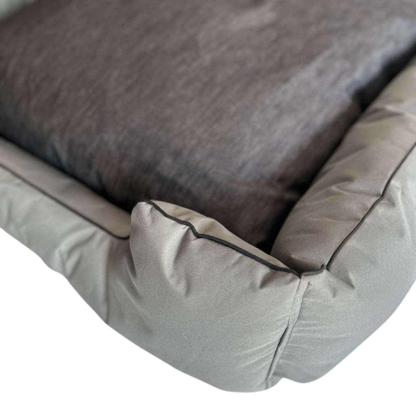 Canvas Square Dog Bed, Grey with Piping  – Durable Pet Bed for Medium to Extra Large Dogs